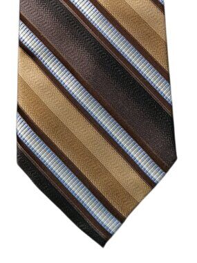 Siena Collection Men's Silk Necktie Brown Gold Blue Striped Classic Designer Tie